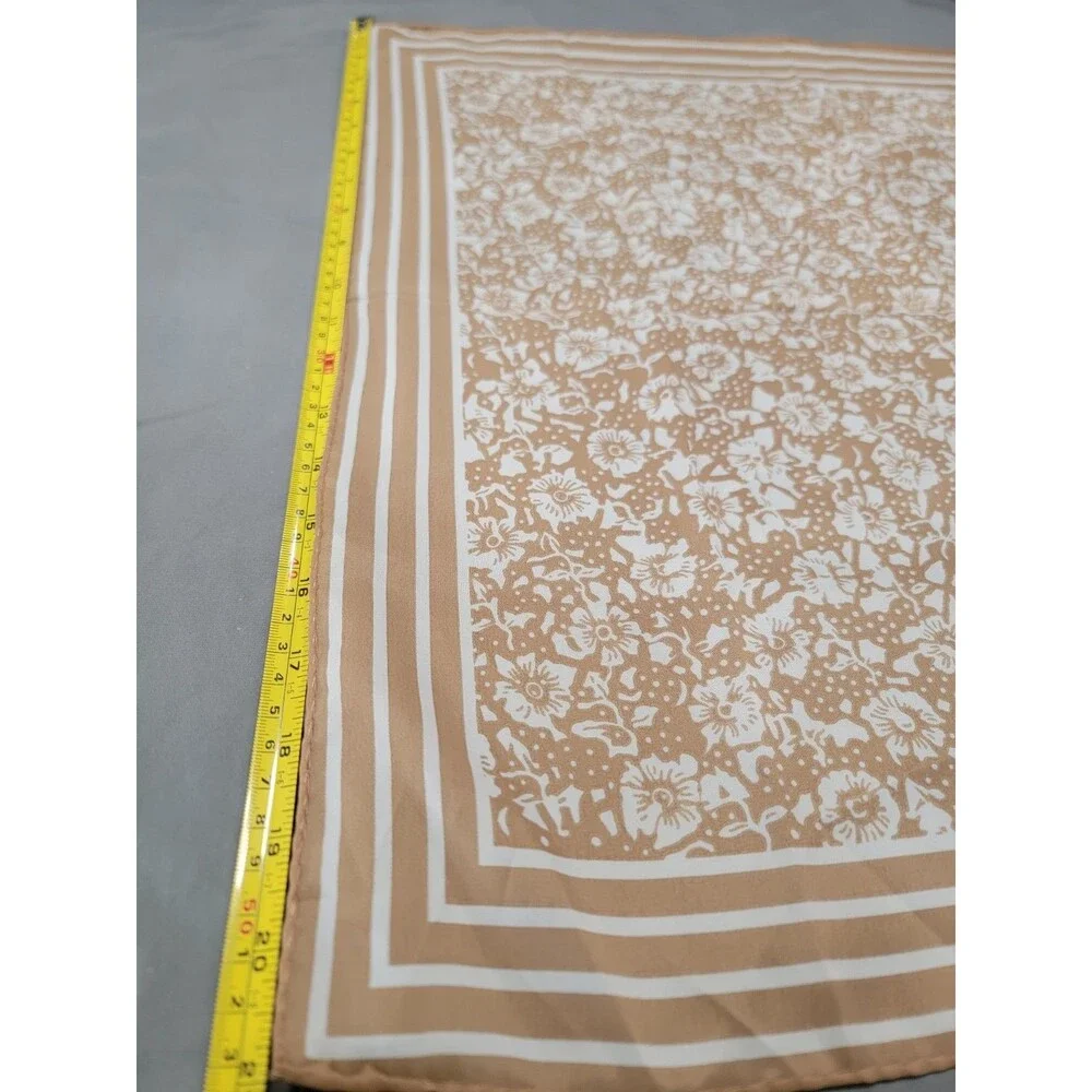 Robinson Golluber Vintage Scarf Tan White Floral Square Japan Polyester 20”